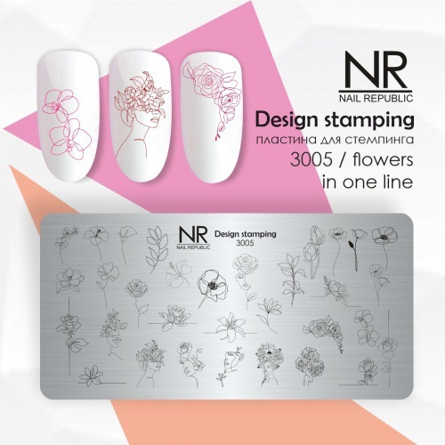 Пластина для стемпинга, TM Nail Republic (3005, Flowers in one line)