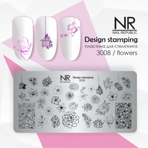 Пластина для стемпинга, TM Nail Republic (3008, Flowers)