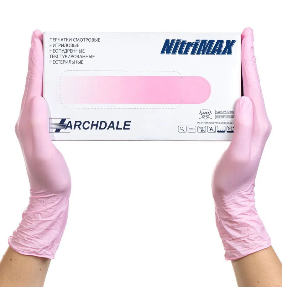Перчатки нитриловые, TM NitriMax (Розовые M 100шт)