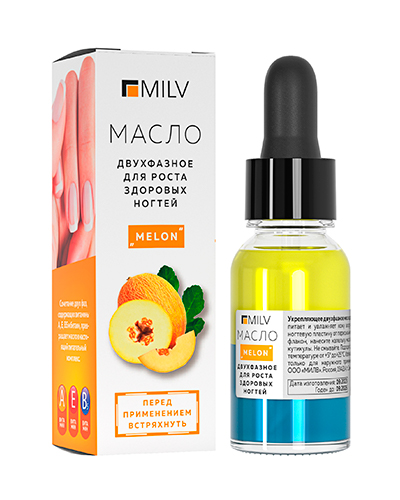 Масло для ногтей укрепляющее 15мл, TM Milv (2-фазное MELON)
